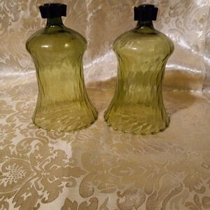 Vtg Green Tall Votive Cups Set of 2